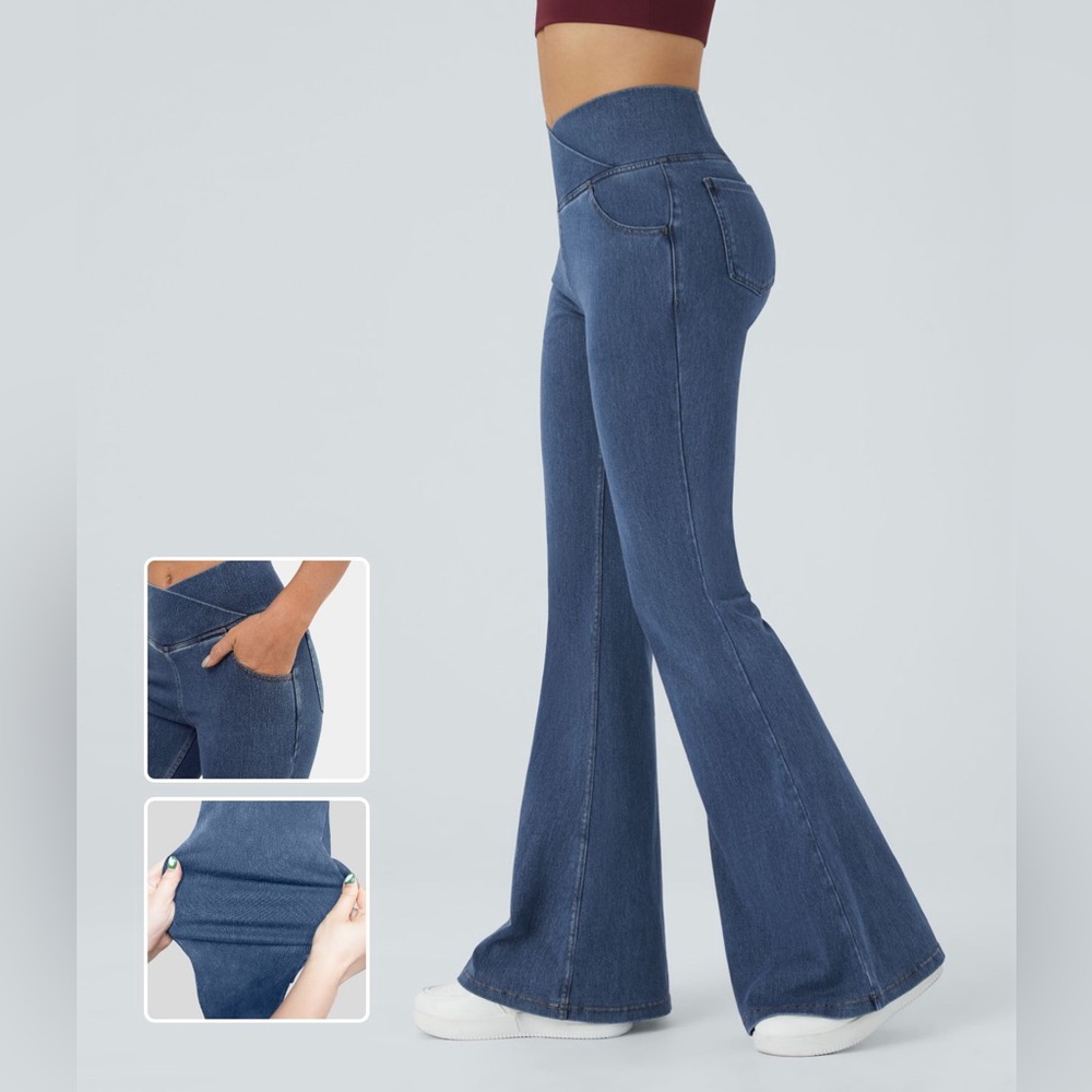HalaraMagic High Waisted Crossover Pocket Washed Stretchy  Casual Super Flare